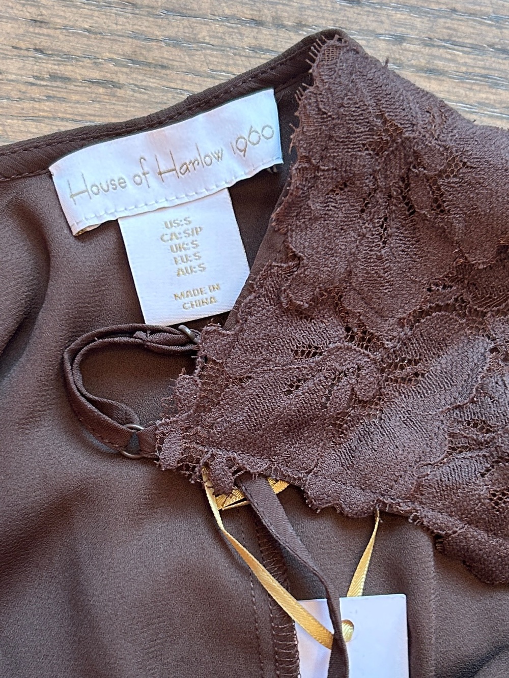 House of Harlow 1960 Maxi Dress brown lace multi layer tiered spaghetti strap - Picture 3 of 8
